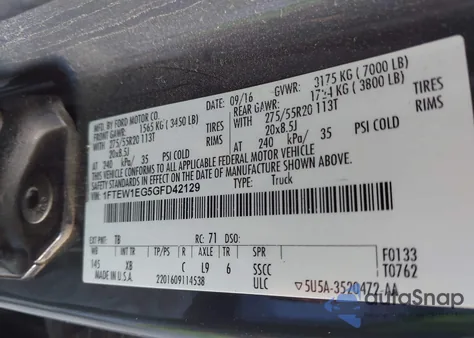 2016 Ford F-150 Xlt z USA, uszkodzony, nr VIN 1FTEW1EG5GFD42129